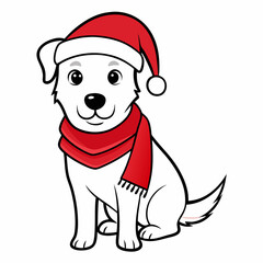 line art  Christmas  Dog with Santa Claus Hat SVG