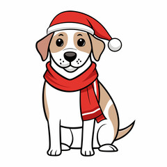 line art  Christmas  Dog with Santa Claus Hat SVG