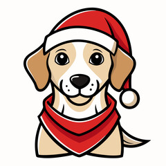 line art  Christmas  Dog with Santa Claus Hat SVG