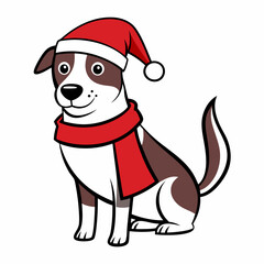 line art  Christmas  Dog with Santa Claus Hat SVG