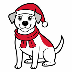 line art  Christmas  Dog with Santa Claus Hat SVG
