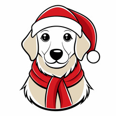 line art  Christmas  Dog with Santa Claus Hat SVG