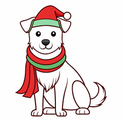 line art  Christmas  Dog with Santa Claus Hat SVG
