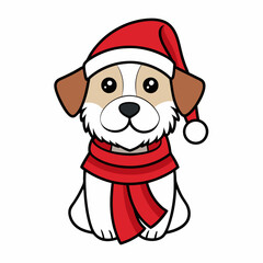 line art  Christmas  Dog with Santa Claus Hat SVG