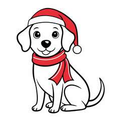 line art  Christmas  Dog with Santa Claus Hat SVG