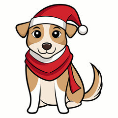 line art  Christmas  Dog with Santa Claus Hat SVG