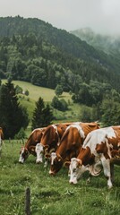 Obraz premium A herd of cows graze in a lush green field