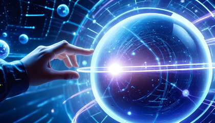 glowing planets energy beams and a digital interface 1