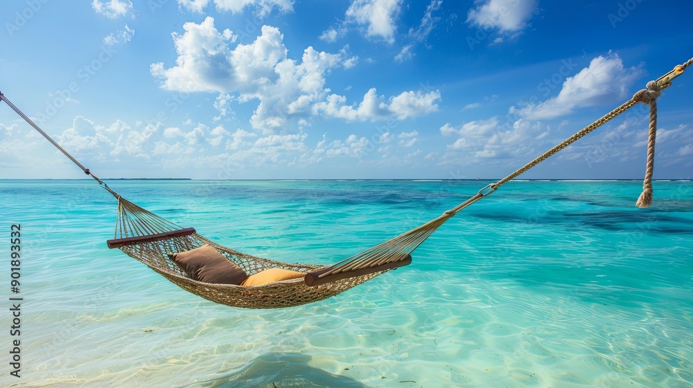 Wall mural beach holiday concept in the form of a hammock near the ocean