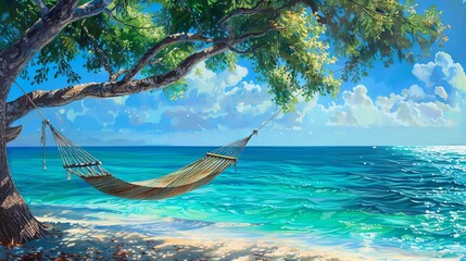 Beach holiday concept in the form of a hammock near the ocean	