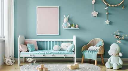 Children's bright cozy bedroom with a  toys	