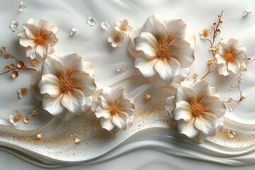 A beautiful arrangement of white flowers with gold accents