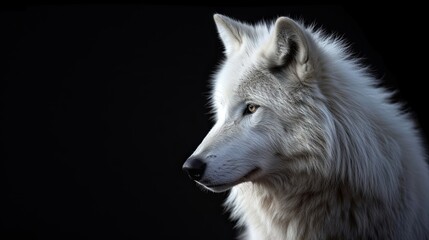 Portrait of a white wolf on a black background