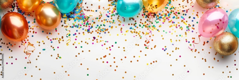 Sticker A cheerful image of colorful balloons and confetti, symbolizing celebration, joy, festivity, party, and happiness.