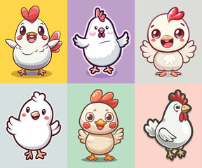 Cute chicken duck hand drawn flat stylish cartoon sticker icon Bundle