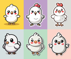 Cute chicken duck hand drawn flat stylish cartoon sticker icon Bundle