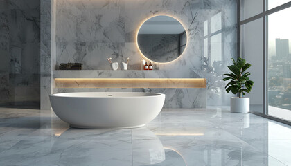 Modern luxury hotel bathroom with marble finishes 
