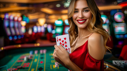 People playing the roulette, poker in a casino. Slot machine in casino. Spending bonus points on a gamble	