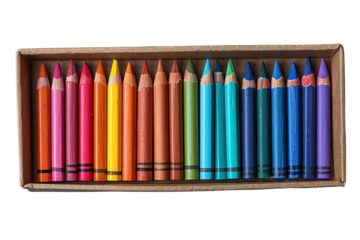 A set of colorful pencils arranged neatly in a box, featuring vibrant hues for art and creativity. Perfect for all ages and artistic endeavors.
