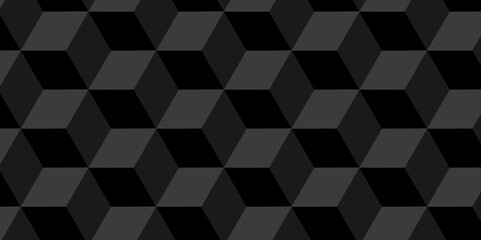 Obraz premium Minimal cubes geometric tile and mosaic wall grid backdrop hexagon technology wallpaper background. Black and gray block cube structure backdrop grid triangle texture vintage design. 