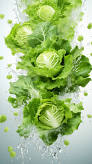 Obraz premium Cabbage on White Background, Abstract Image, Texture, Pattern Background, Wallpaper, Cover and Screen of Smartphone, Cell Phone, Computer, Laptop, 9:16 and 16:9 Format