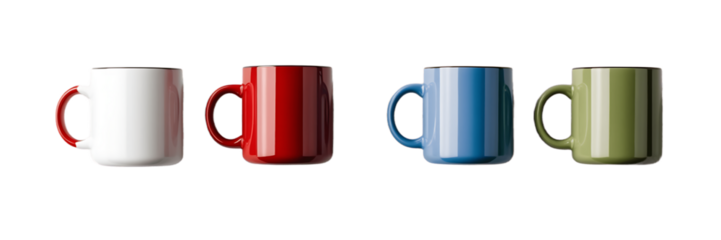 Colorful Coffee Mugs in a Horizontal Arrangement Ideal for Product Display and Comparison