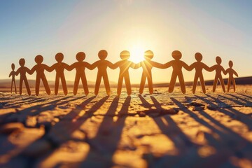 Paper Chain People in Sunlit Desert