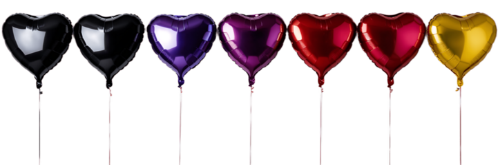 Colorful Heart Shaped Balloons in a Horizontal Arrangement Ideal for Celebratory Themes