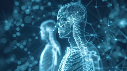 bones in human body, isolated 3D hologram.
