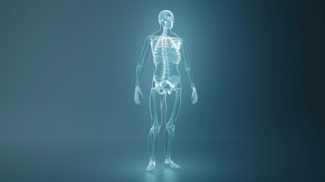 bones in human body, isolated 3D hologram.