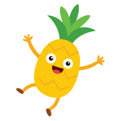 funny Pineapple cartoon character, vector illustration, 