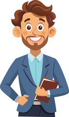 friendly and approachable English teacher He is holding a textbook or a notebook smiling art vector