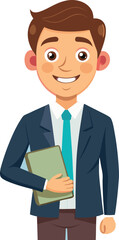 friendly and approachable English teacher He is holding a textbook or a notebook smiling art vector