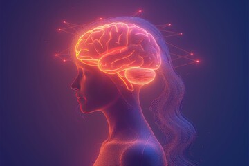 Obraz premium Futuristic brain illustration with neon lights and glowing effects representing advanced technology and innovation
