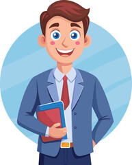friendly and approachable English teacher He is holding a textbook or a notebook smiling art vector