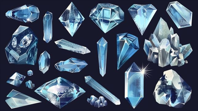 A vector collection of diamonds and crystals, showcasing various beautiful shapes