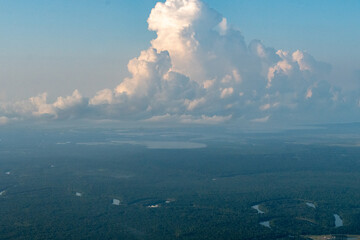 Texas, USA - An aerial view of clouds over the farmlands of Eastern Texas near Houston