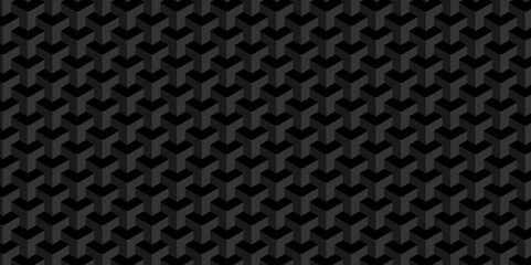 Minimal cubes geometric tile and mosaic wall grid backdrop hexagon technology wallpaper background. Black and gray block cube structure backdrop grid triangle texture vintage design. 