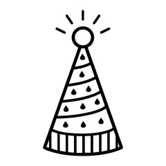 Party Hat icon or modern line symbol. Vector line art and icon design with bold outline. Black and white Pixel Perfect minimalistic symbol isolated white background. Silhouette simple thin sign