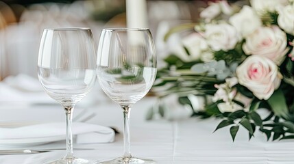 A beautifully adorned dining table features lush white flowers and elegant candles, creating a serene atmosphere for a special celebration with loved ones