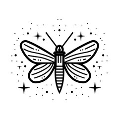 Fireflies icon or modern line symbol. Vector line art and icon design with bold outline. Black and white Pixel Perfect minimalistic symbol isolated white background. Silhouette simple thin sign