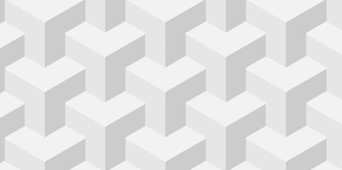 White and gray wall geometric block cube structure. Background of cube geometric pattern grid backdrop triangle texture. cubes geometric tile and mosaic wall or grid backdrop hexagon technology. 
