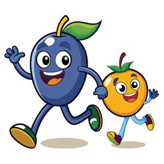 Fototapeta premium funny running Blueberry and Mango cartoon character, vector silhouette, 