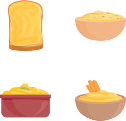 Colorful set of vector illustrations featuring cartoonstyle dips and spreads, perfect for foodrelated designs