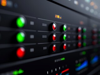 A close-up of a smart grid control panel showing energy flow and usage, with copy space, high-resolution photo, hyper realistic