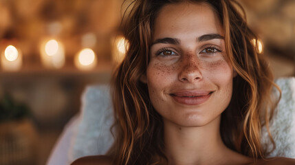Obraz premium Smiling woman enjoys relaxing massage at a tranquil spa environment