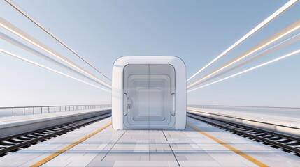 A futuristic train station powered by renewable energy sources, with copy space, high-resolution photo, hyper realistic
