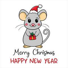 Happy New Year and Merry Christmas Mouse cat Clipart art vector