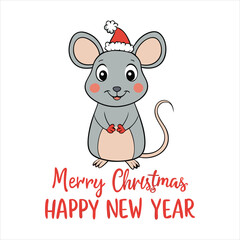 Happy New Year and Merry Christmas Mouse cat Clipart art vector