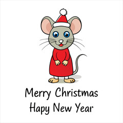 Happy New Year and Merry Christmas Mouse cat Clipart art vector